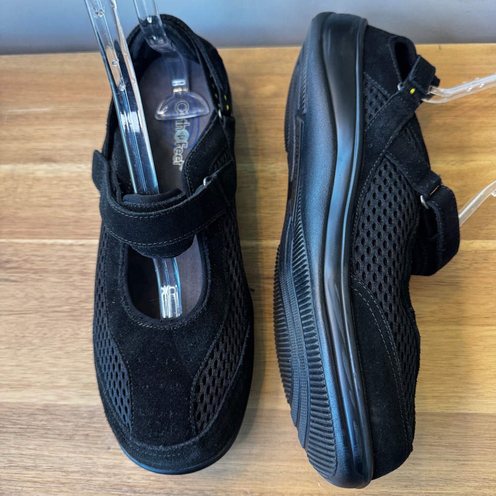 Orthofeet Wom 11.5 2E X-Wide Black Mesh Suede Mary Jane Orthopedic Comfort Shoe